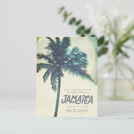 Tropische Jamaika-Hochzeit in Urlaubsort Save the Ankündigungspostkarte (Stehend Vorderseite)