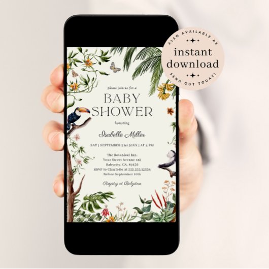 Tropische Jungle Animals Boy Baby Dusche Einladung