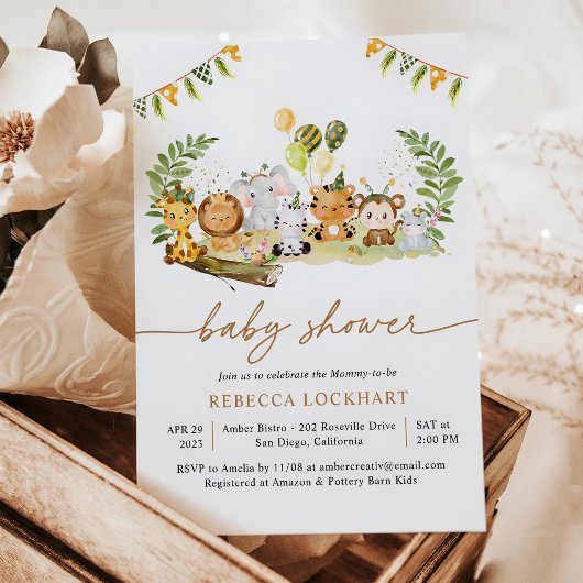 Tropische Jungle Safari Tierbabydusche neutral Einladung