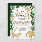 Tropische Jungle Safari Tiere Geburtstag Einladung (Vorne/Hinten)