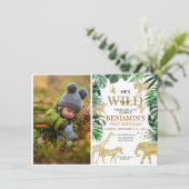 Tropische Jungle Safari Tiere Geburtstag Einladung (Stehend Vorderseite)