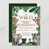 Tropische Jungle Safari Tiere Geburtstag Einladung (Vorne/Hinten)