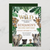 Tropische Jungle Safari Tiere Geburtstag Einladung (Vorne/Hinten)