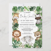 Tropische Jungle Safari Tiere Girl Baby Dusche Einladung (Vorderseite)