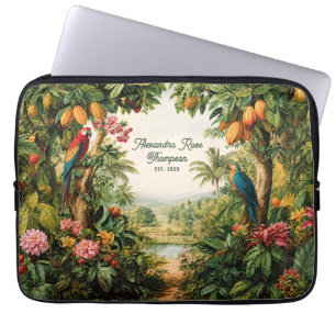 Tropische Kakaopapageien-Blumen-Wasserfarbe-Name E Laptopschutzhülle