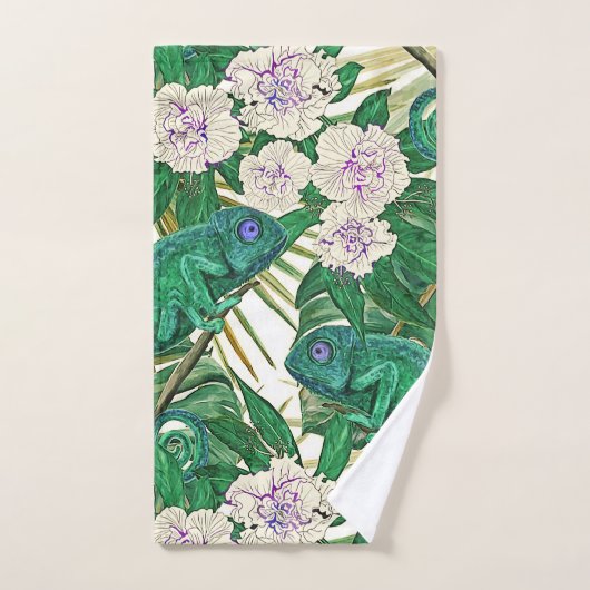 Tropische Kamelien u. Chamäleone Badhandtuch Set (Handtuch)