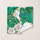 Tropische Kamelien u. Chamäleone Badhandtuch Set (Waschlappen)