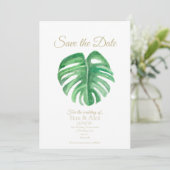 Tropische Käse Pflanze Blatt flache Save the Date  (Stehend Vorderseite)