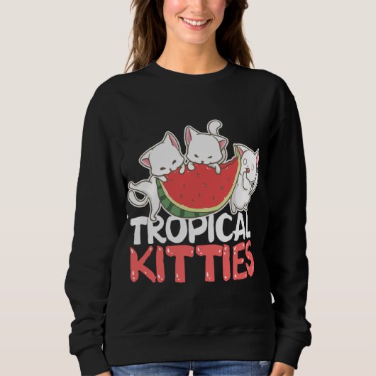 Tropische Kätzchen Funny Cat Kitten Watermelon Sweatshirt (Vorderseite)