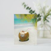 Tropische Kokosnuss am Strand der Karibik Postkarte (Stehend Vorderseite)