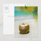Tropische Kokosnuss am Strand der Karibik Postkarte (Vorne/Hinten)