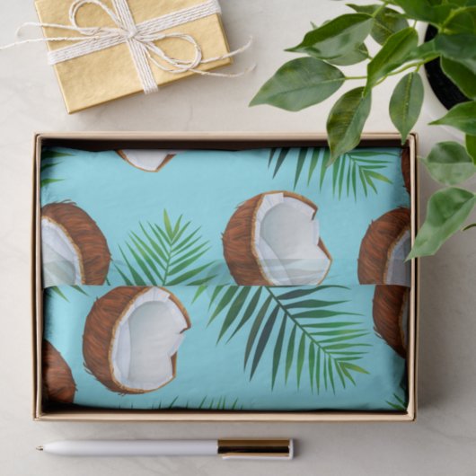 Tropische Kokosnüsse u. Palmblatt-Druck Seidenpapier (Geschenk)
