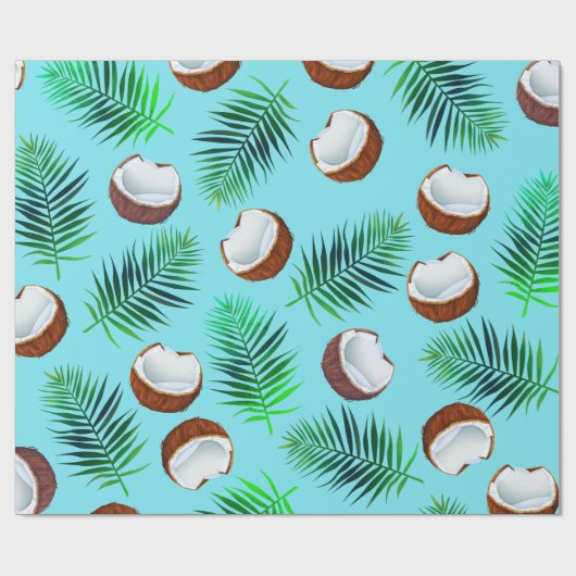 Tropische Kokosnüsse u. Palmblätter Geschenkpapier (Flach)