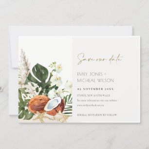 Tropische Kokosorchideen Palme Wasserfarbe Foliage Save The Date
