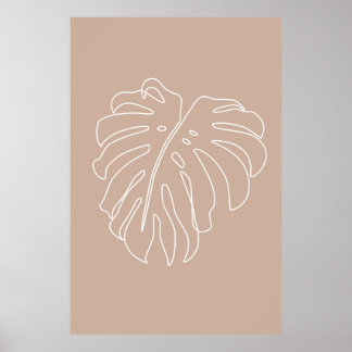 Tropische Kontur zeichnend. Monstera-Blatt Poster