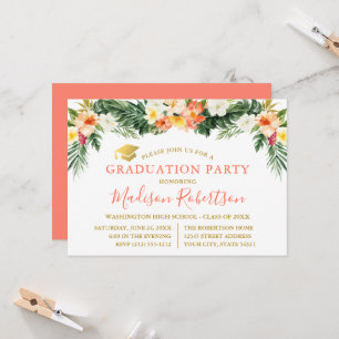 Tropische Korallenblume Gold Grad Party Einladung