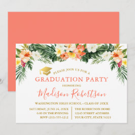 Tropische Korallenblume Gold Grad Party Einladung