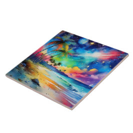 Tropische Kunst im Wasserfarbenbereich Fliese