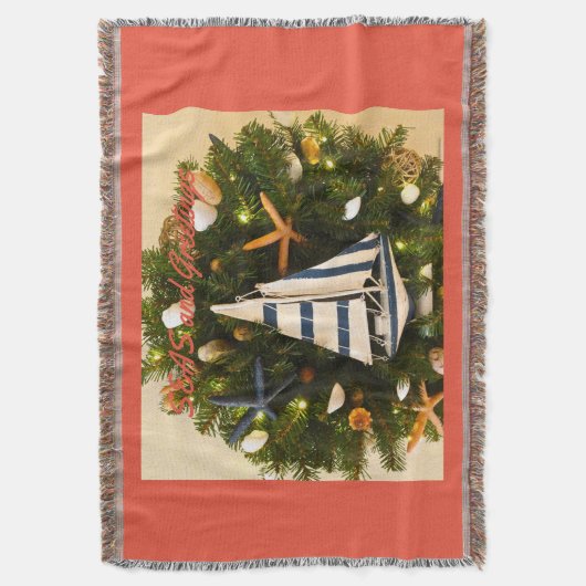 Tropische Küste "SEAS and Greetings" Weihnachten Decke (Vorderseite Vertikal)