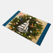 Tropische Küste "SEAS and Greetings" Weihnachten Fußmatte (Schrägansicht)
