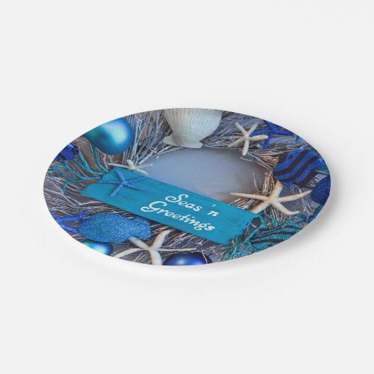 Tropische Küste Seashell Weihnachten Pappteller (Schrägansicht)