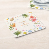 Tropische Küstenhandgezogene Blume Muscheln Hochze Rechteckiger Pappuntersetzer (angewinkelt)