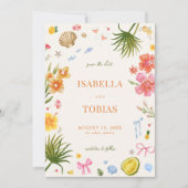 Tropische Küstenhandgezogene Blume Muscheln Hochze Save The Date (Vorderseite)