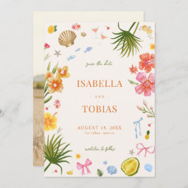 Tropische Küstenhandgezogene Blume Muscheln Hochze Save The Date