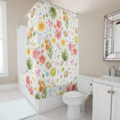 Tropische Küstenhandgezogene Blume und Muscheln Duschvorhang (Beispiel)