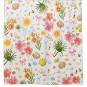 Tropische Küstenhandgezogene Blume und Muscheln Duschvorhang (Vorderseite)