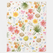 Tropische Küstenhandgezogene Blume und Muscheln Fleecedecke (Vorderseite)