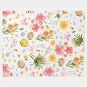 Tropische Küstenhandgezogene Blume und Muscheln Fleecedecke (Vorderseite (Horizontal))