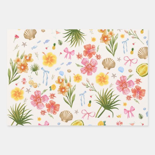 Tropische Küstenhandgezogene Blume und Muscheln Geschenkpapier Set (Vorderseite 3)
