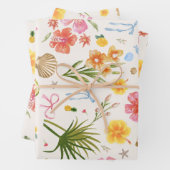 Tropische Küstenhandgezogene Blume und Muscheln Geschenkpapier Set (Beispiel)