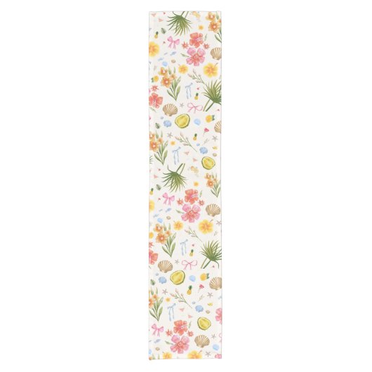 Tropische Küstenhandgezogene Blume und Muscheln Kurzer Tischläufer (Vorderseite)