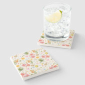 Tropische Küstenhandgezogene Blume und Muscheln Steinuntersetzer (Seitenansicht)