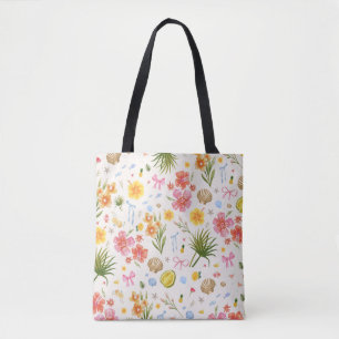 Tropische Küstenhandgezogene Blume und Muscheln Tasche
