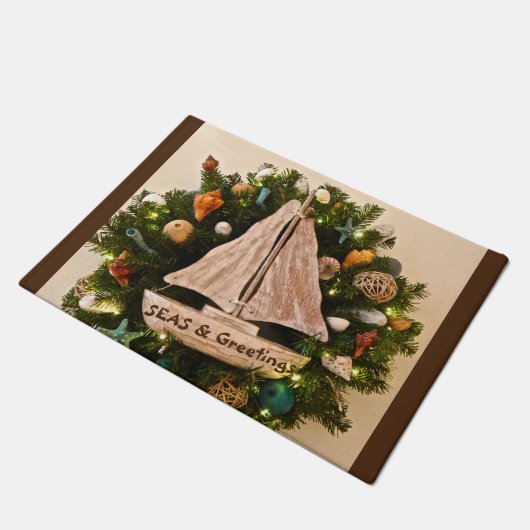 Tropische Küstenmeere & Grüße Weihnachten Fußmatte (Schrägansicht)