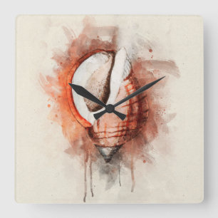 Tropische Küstenstrand Muschel Wasserfarbe Quadratische Wanduhr