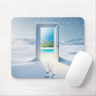 Tropische Landschaft im Winter vor der Tür Mousepad