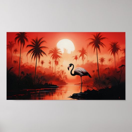 Tropische Landschaft mit einem einsamen Flamingo Poster (Vorne)