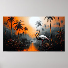 Tropische Landschaft mit Flamingo unter dem belebt Poster