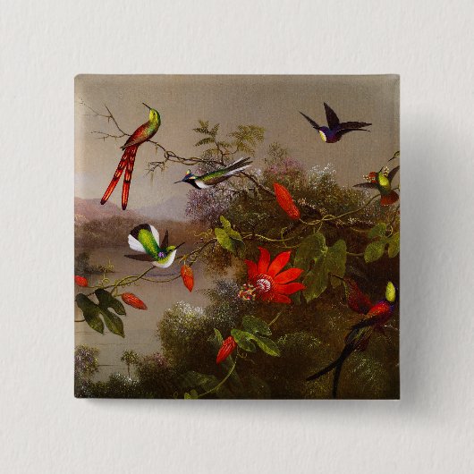 Tropische Landschaft mit zehn Hummingbirds Heade Button (Vorderseite)