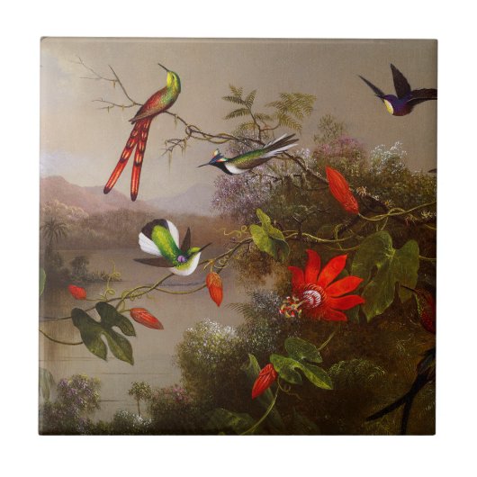 Tropische Landschaft mit zehn Hummingbirds Heade Fliese (Vorderseite)