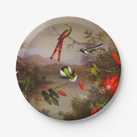 Tropische Landschaft mit zehn Hummingbirds Heade Pappteller (Vorderseite)