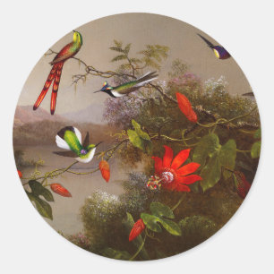 Tropische Landschaft mit zehn Hummingbirds Heade Runder Aufkleber