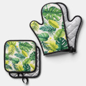 Tropische Leaf-Geschichte - Monstera & Banana Leaf Ofenhandschuh & Topflappen-Set (Vorderseite/Rückseite)