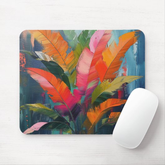 Tropische Lebendigkeit – Abstrakte farbenfrohe Blä Mousepad (Mit Mouse)