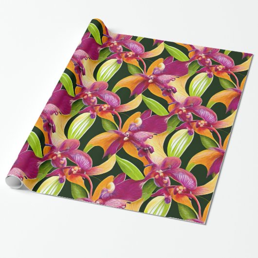 Tropische, lebhafte Farben Blumenrosa Geschenkpapier (Ungerollt)