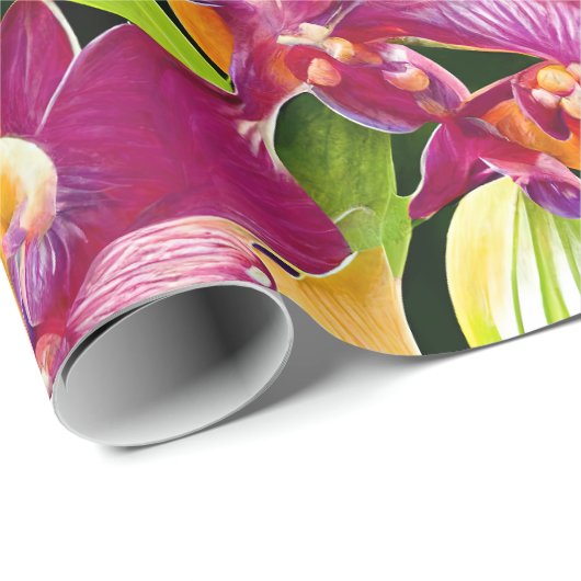 Tropische, lebhafte Farben Blumenrosa Geschenkpapier (Rolleneckpunkt)